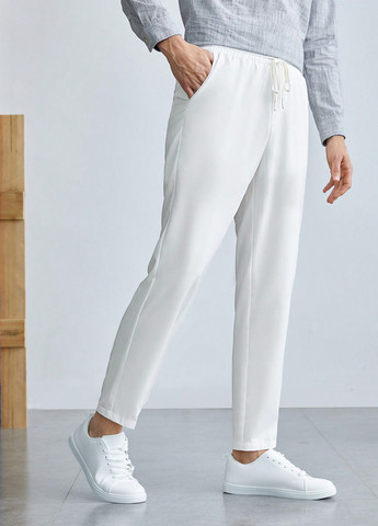 Белые кэжуал демисезонные зауженные брюки SHEIN