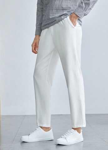 Белые кэжуал демисезонные зауженные брюки SHEIN