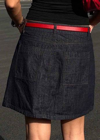 Темно-синяя джинсовая однотонная юбка SHEIN а-силуэта (трапеция)