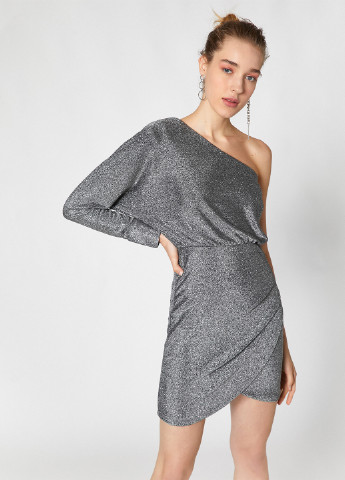 Серебряное коктейльное платье на запах KOTON меланжевое