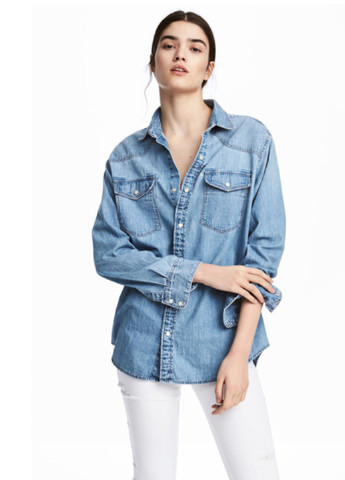 Сорочка H&M з довгим рукавом однотонна блакитна джинсова