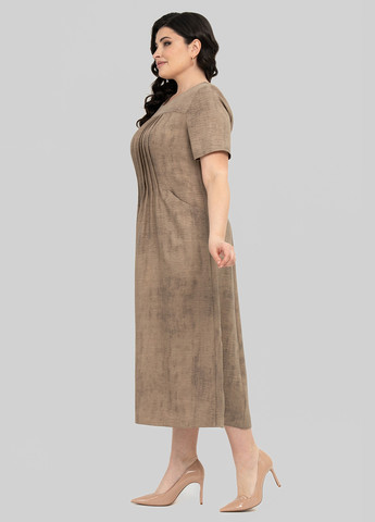 Темно-бежевое кэжуал платье а-силуэт A'll Posa с абстрактным узором