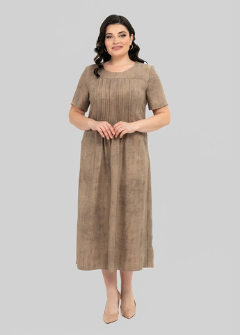 Темно-бежевое кэжуал платье а-силуэт A'll Posa с абстрактным узором