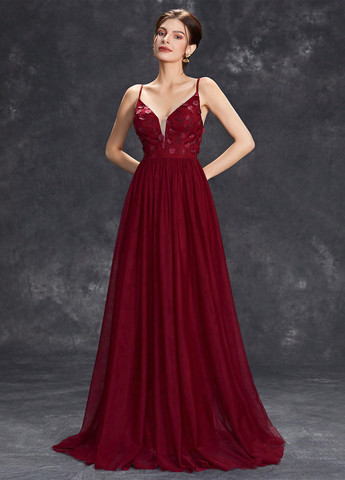 Бордовое вечернее, праздничный платье с пышной юбкой, а-силуэт, с открытой спиной SHEIN однотонное