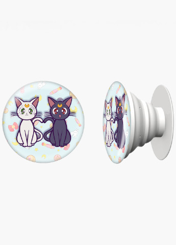 Попсокет (Popsockets) держатель для смартфона Луна Кошки Сейлор Мун (anime Sailor Moon Cats) (8754-2849) Черный MobiPrint (221548574)