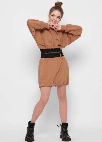 Світло-коричнева кежуал сукня сукня-худі, оверсайз Carica з написами