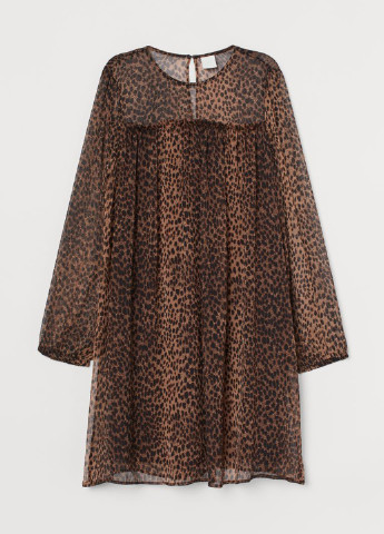 Коричневое кэжуал платье а-силуэт H&M леопардовый
