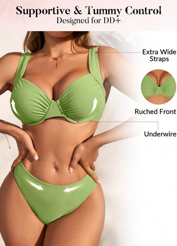 Зеленый летний купальник (лиф, трусики) раздельный SHEIN