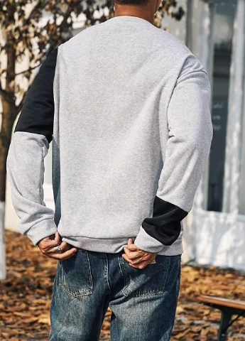 Сірий світшот SHEIN колор блок без декору (308797668)