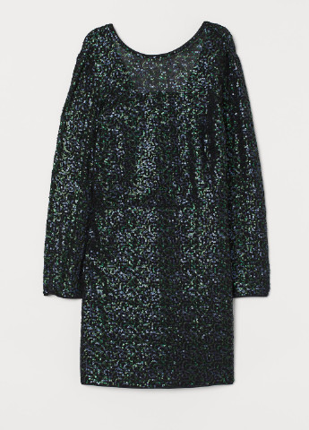 Темно-зеленое кэжуал платье H&M с новогодним принтом