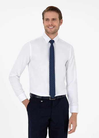 Белая классическая рубашка однотонная Pierre Cardin