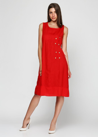 Красное кэжуал платье клеш Puro Lino однотонное