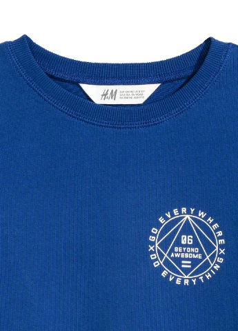 H&M світшот напис синій кежуал бавовна