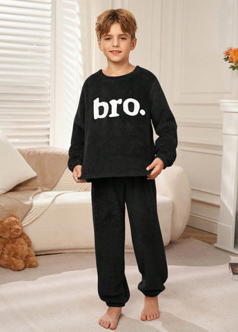 Черная зимняя пижама (свитшот, брюки) SHEIN