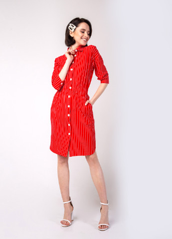 Красное кэжуал платье короткое Evastyle в полоску