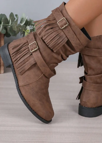 Осенние сапоги SHEIN с бахромой, с пряжкой из искусственной кожи