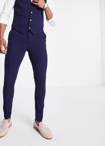 Темно-синие кэжуал, классические демисезонные зауженные брюки Asos