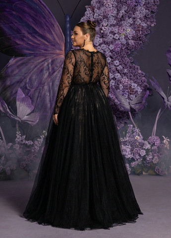 Черное вечернее платье с корсетом SHEIN однотонное