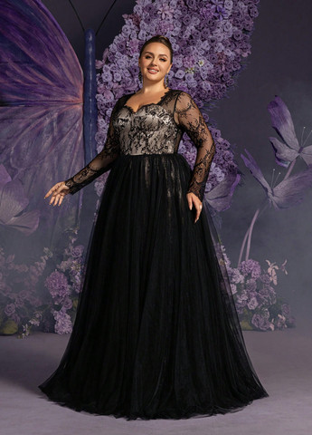 Черное вечернее платье с корсетом SHEIN однотонное