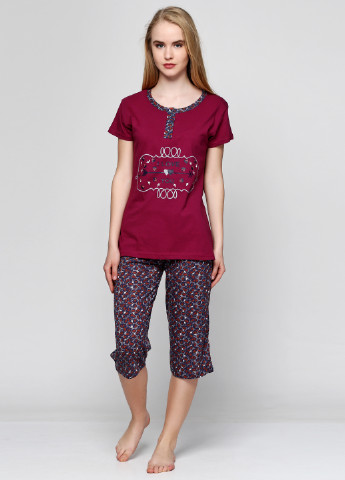 Бордовый демисезонный комплект (футболка, капри) SNC Pijama