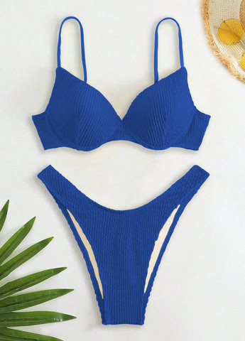 Темно-синій літній купальник (ліф, трусики) бікіні, роздільний SHEIN