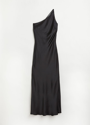 Черное кэжуал платье на одно плечо, с открытой спиной H&M однотонное