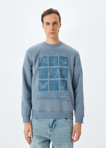 Серо-голубой свитшот KOTON рисунок без декора (362160136)