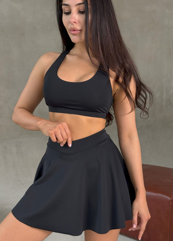 Чорний демісезонний комплект (топ, спідниця, шорти) NOVA VEGA