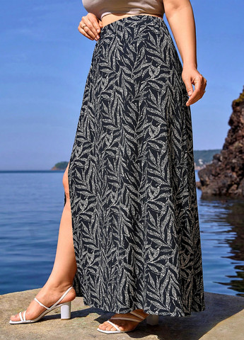 Черная кэжуал с рисунком юбка SHEIN клешированная