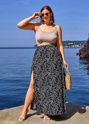 Черная кэжуал с рисунком юбка SHEIN клешированная