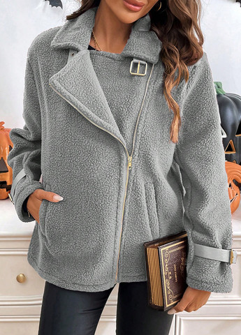 Серая зимняя куртка косуха SHEIN