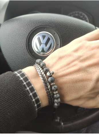 Браслет из камней лабрадора и серебристым черепом 17-21.5см No Brand (254490962)