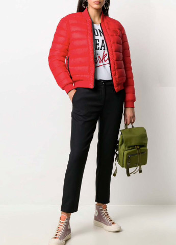Красная демисезонная женская двухсторонняя куртка-бомбер с логотипом Love Moschino