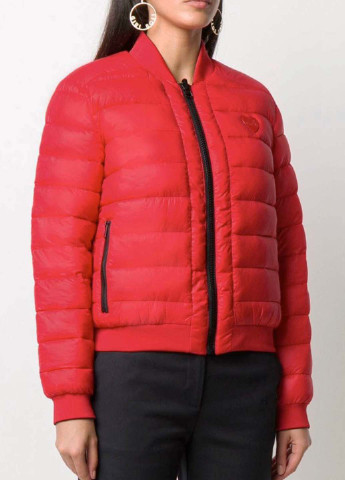 Красная демисезонная женская двухсторонняя куртка-бомбер с логотипом Love Moschino