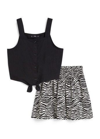 Черно-белый летний комплект (топ, юбка) C&A