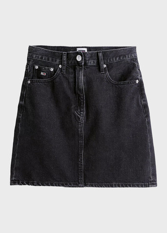 Черная джинсовая, кэжуал однотонная юбка Tommy Jeans а-силуэта (трапеция)