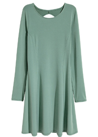 Светло-зеленое кэжуал платье с открытой спиной, клеш H&M однотонное