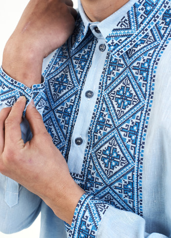 Голубой кэжуал рубашка с орнаментом Edelvika с длинным рукавом