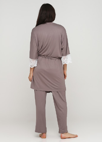 Розово-коричневый демисезонный комплект (халат, футболка, брюки) Fleri