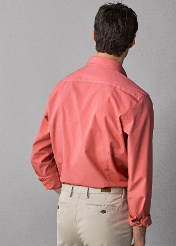 Коралловая кэжуал рубашка однотонная Massimo Dutti с длинным рукавом