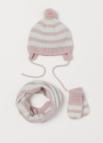 Розовый демисезонный комплект (шапка, хомут, варежки) H&M