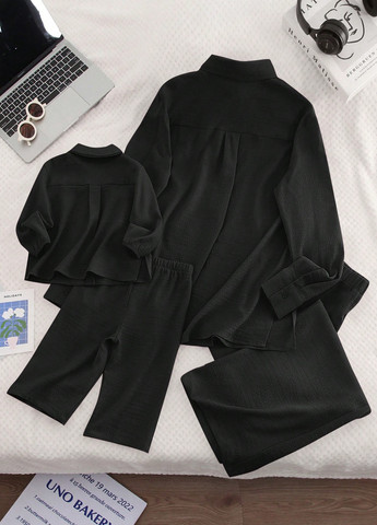 Чорний демісезонний костюм (сорочка, штани) брючний, з сорочкою SHEIN