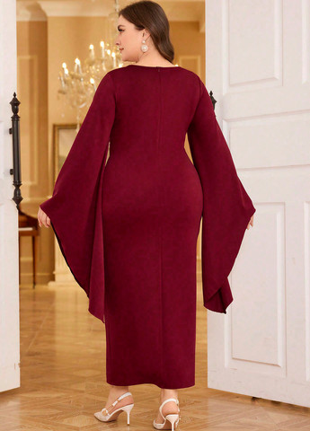 Бордовое праздничный, вечернее платье футляр SHEIN однотонное