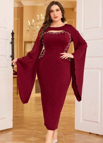 Бордовое праздничный, вечернее платье футляр SHEIN однотонное