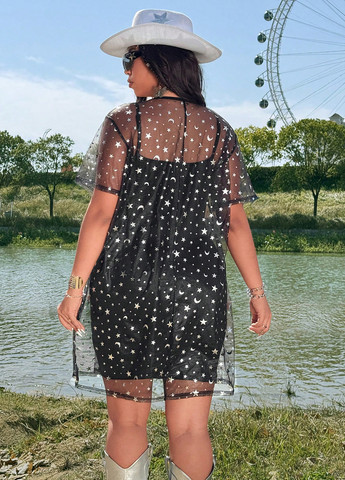 Чорний літній комплект (сукня, накидка) SHEIN