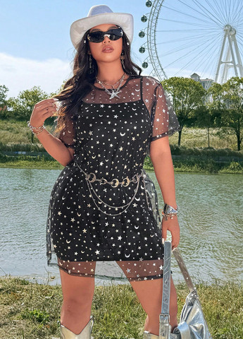 Чорний літній комплект (сукня, накидка) SHEIN