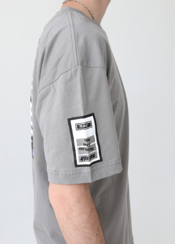 Серая футболка мужская серая широкая с принтом на спине JEANSclub Свободная