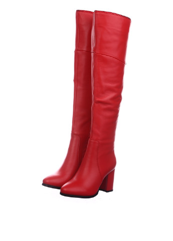 Женские красные сапоги ботфорты Blizzarini с металлическими вставками и на высоком каблуке