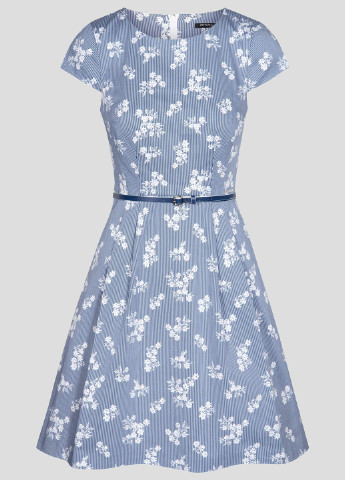 Синее кэжуал платье клеш, с коротким рукавом Orsay с цветочным принтом