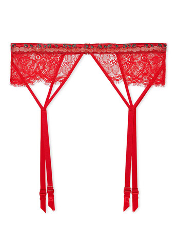 Червоний демісезонний комплект (бюстгальтер, трусики, пояс для панчіх) Victoria's Secret